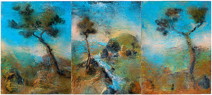 Tony Clark Sections from Clark's Myriorama, 2008; Acrylic on canvas - Triptych; 243 x 550 cm; (243 x 183cm per panel); enquire
