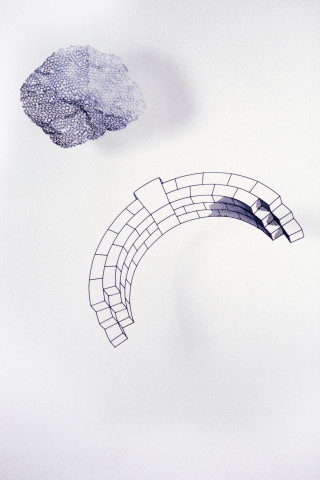Neil Dawson Source Material, 1988; expanded mesh, mild steel, wire, netting, epoxy paint; 130 x 130 x 40 cm; enquire