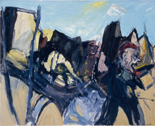 Kevin Connor Man on the road to the Bridge, Darlinghurst, 1984; oil on Belgian linen; 122 x 152 cm; enquire