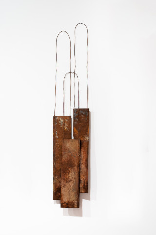 Lorraine Connelly-Northey Narrbong-galang, 2019; CONNL - 0038; burnt tin, wire; 225 x 45 x 15 cm; enquire