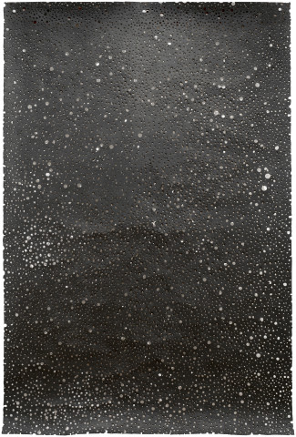 Lindy Lee Fire Within Night, 2014; wood, paper, fire, ink and acrylic; 198 x 131.5 cm; enquire