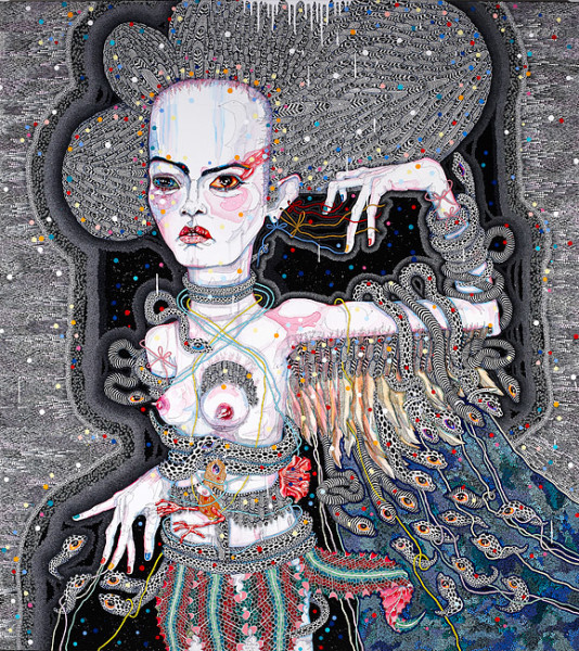 Del Kathryn Barton in night, 2012; acrylic, gouache, watercolour and ink on polyester canvas; 203 x 183 cm; enquire