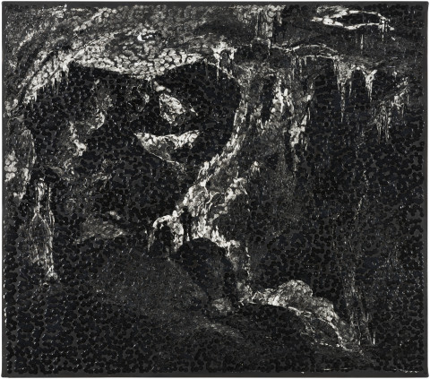 Daniel Boyd untitled (NAC #2), 2019; oil, charcoal and archival glue on digital print on paper mounted to linen; 80.5 x 91.5 x 4 cm; Enquire