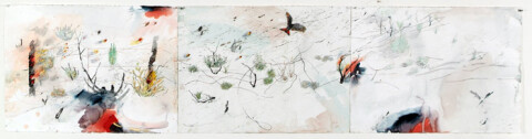John Wolseley 10. Mallee Fence 3 - Fire and Ash Sand and Salt, 2004-05; watercolour and carbonised wood on paper; 56 x 228 cm (paper), 77.7 x 248 cm (framed); enquire