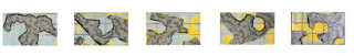 Rosalie Gascoigne Archipelago, 1993; torn linoleum on treated masonite; 5 panels, each 31.5 x 50 cm; enquire
