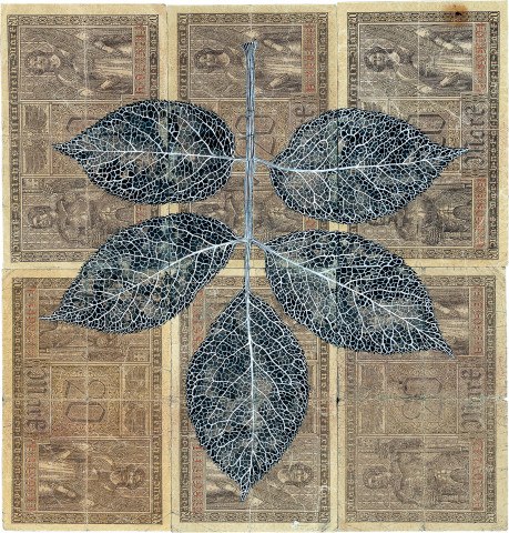 Fiona Hall Leaf Litter (detail), 2000-02; gouache on banknotes; dimensions variable; enquire