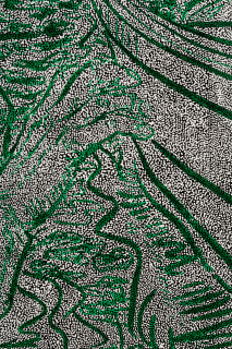 Daniel Boyd Untitled (WMSHGBHSH) (detail), 2025; oil, acrylic and archival glue on canvas; 150 x 364 cm; enquire