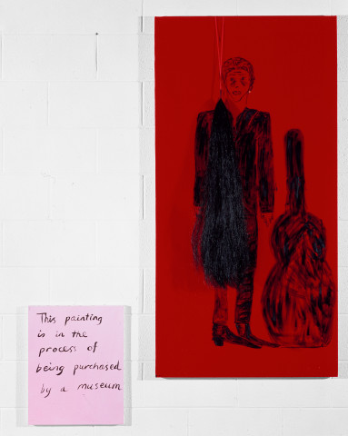 Jenny Watson Eternal Youth, 1992; Oil on velvet with ribbon and false horse tail; 152cm x 76cm; 50.5cm x 40.5cm; enquire