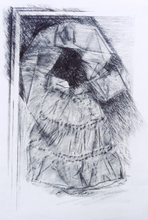 Heather Dorrough Skirt + Fibre against Frame, 1985; charcoal on paper; 190 x 134 cm; enquire