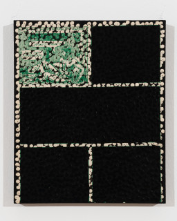 Daniel Boyd Untitled (IGTWSCM), 2025; oil, ink and archival glue on paper mounted to board; 30 x 25 cm; enquire