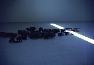 Simryn Gill , 1999-00; from the series Roadkill; Mixed things found on roads, toy wheels; Variable; enquire
