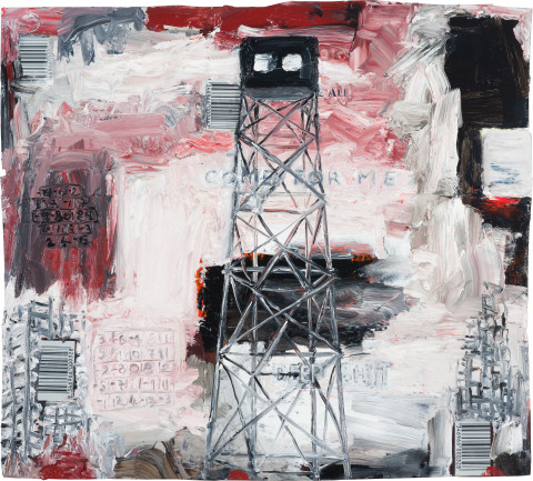 Fiona Hall Counting For Nothing 1, 2024; oil paint on aluminium drink cans; approx. 30.5 x 33.5 cm; enquire