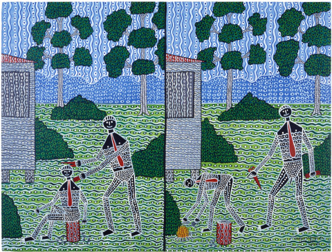 Robert Campbell Jnr Cutting the Hair and Burning the Hair, 1987; acrylic on canvas; 91 x 120 cm; enquire