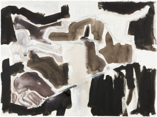 Fiona Hall Cage (Syria map 6), 2017; Cat no.  46; gouche and tapa dye on rag paper; 57 x 76 cm; enquire