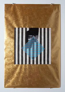 Jacqueline Fraser Valentino Looking at Daniel Buren at the Guggenheim NYC, 2013; Mixed media collage; 76 x 50.5 cm; enquire