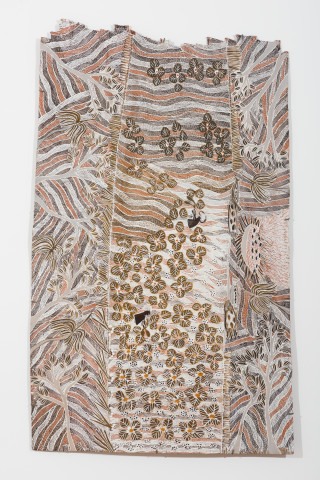 Yalmakany Marawili Guluṉ - Billabong, 2024; 5419-24; earth pigments on Stringybark; 168 x 100 cm; more info; enquire