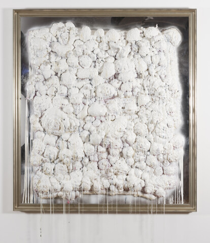Dale Frank :-X, 2015; pressurised construction foam and harlequin paint on perspex; 210 x 190 x 20 cm; Enquire