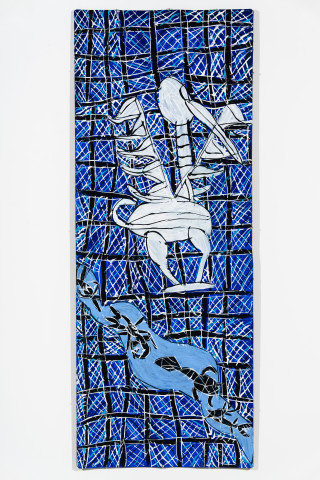 Dhambit Munuŋgurr Wandawuy, 2024; 6116-24; acrylic on bark; 209 x 81 cm; enquire