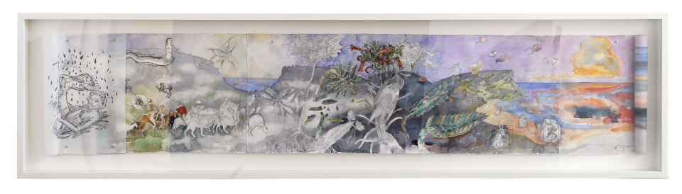 John Wolseley Monsters of the Great South Land, 2001-05; from the series Exhibited in 'Stolen Ritual', 2006; watercolour and graphite on paper; 55 x 290cm (paper size), 78 x 309.5cm (frame size); enquire