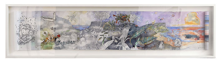 John Wolseley Monsters of the Great South Land, 2001-05; from the series Exhibited in 'Stolen Ritual', 2006; watercolour and graphite on paper; 55 x 290cm (paper size), 78 x 309.5cm (frame size); enquire