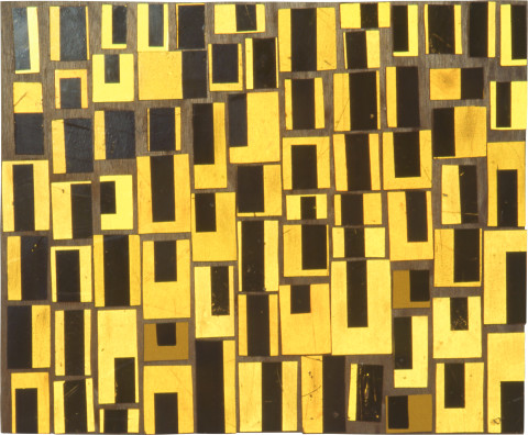 Rosalie Gascoigne Trumpet Voluntary, 1997; retro reflective roadsign on wood; 50 x 62 cm; enquire