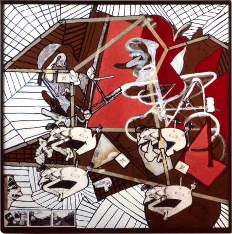 Gareth Sansom Evening rendezvous, 1977; mixed media on hardboard; 122 x 122 cm; enquire