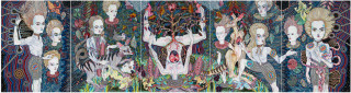 Del Kathryn Barton the heart land, 2013-14; synthetic polymer paint on polyester canvas, five panels;  240.0 x 900.0 cm (overall); enquire