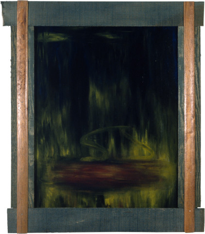 Dale Frank Portrait in the Pond and Pool at Night, 1982; acrylic and impregnated varnishes on canvas; 90 x 72 cm; enquire