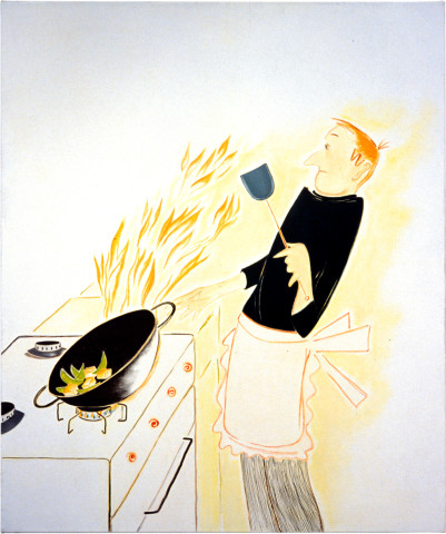 Vivienne Shark LeWitt Stir-fried Tofu and Snowpeas, 2001; oil on linen; 97 x 81 cm; enquire