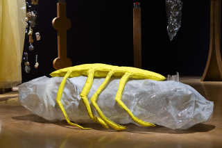 Mikala Dwyer The Divisions, Subtractions and Additions: Séance for the Spiderworms, 2026; wood, plastic, resin, bronze, ceramic, insects, silk and silicone; dimensions variable; enquire