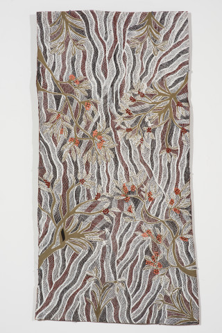 Yalmakany Marawili Nhumurray, Dhämaŋ, Munbi, Djalkurrk, 2023; 5052-23; earth pigments on Stringybark; 141.5 x 68 cm; more info; enquire