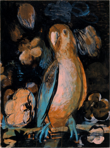 Tony Clark Parrot-portrait with Flowers, 2003; acrylic on canvas; 61 x 46.5 cm; enquire