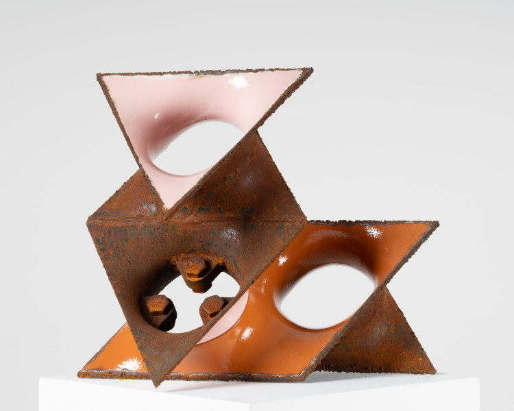 James Angus The Visitor, 2025; steel, enamel paint; 40 x 46 x 20 cm; enquire