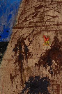 Jenny Watson Woman in a hole (detail), 1990; oil, Indian pigments, haberdashery and collage on Belgian linen; 173.5 x 183 cm; enquire