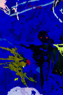 Tom Polo the rescuers (detail), 2026; acrylic and Flashe on polycotton; 182 x 138 cm; enquire