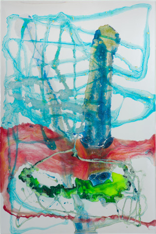 Dale Frank Pulling Out Before, 2020; powder pigments in resin, epoxyglass, on Perspex; 150 x 100 cm; more info; enquire