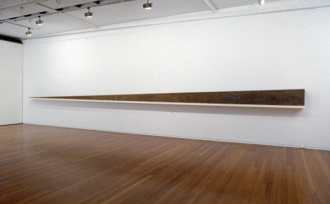 Mike Parr Perspective Wedge (Landscape Deposition), 1991; wax and timber; 45 x 1080 x 25 cm; enquire