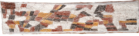 Nyapanyapa Yunupiŋu Mayilimiriw, 2009; 3567X; Natural earth pigments on bark; 172 x 40 cm; enquire
