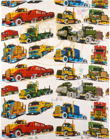 Dale Frank Truck’n Life—Dirty Deacon Tom, 1989; acrylic and mixed media on nylon; 150 x 120 cm; enquire