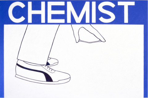 Linda Marrinon Chemist, 1987; acrylic on canvas; 111 x 168 cm; enquire