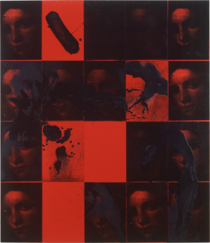 Lindy Lee Imperial Dreams, 1997; acrylic and photocopy on Stonehenge paper on board; 164 x 142.5 cm; 20 panels; enquire