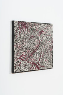 Daniel Boyd Untitled (BBCNSSB), 2025; oil, acrylic and archival glue on paper mounted to canvas; 61.5 x 76.5 cm; enquire