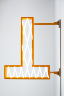 Callum Morton City Lights #6, 2026; steel, powder coating, lights; 94.5 x 84 x 15 cm; enquire