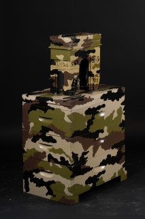 Fiona Hall The Barbarians at the Gate (detail), 2010-2026; wooden beehives, wood and metal architectural models, plastic 'action' dolls, paint; installation dimensions variable; enquire