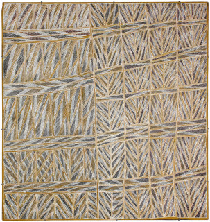 Mulkun Wirrpanda Dhuwa, 2015; 4671G; Bark painting; 121 x 115 cm; enquire