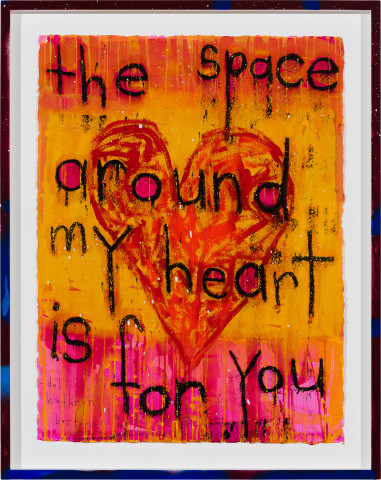 Del Kathryn Barton the space around my heart is for you, 2022; oil pastel, oil stick and gouache on handmade paper, hand finished frame; 90 x 71.5 cm; more info; enquire