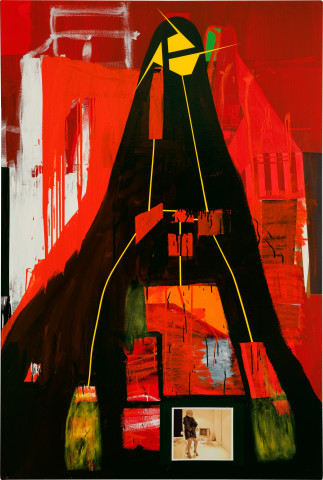 Gareth Sansom One peak (Motel slut) , 2010; Oil, enamel, acrylic and collaged digital photograph on linen; 183 x 122 cm; enquire