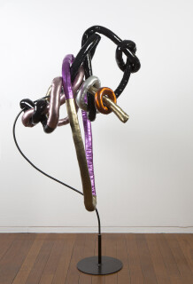 Sarah Contos Saturn's Finger, 2017; steel, metallic fabric, epoxy, poly-fil, thread; 155 x 84 x 77 cm; Enquire