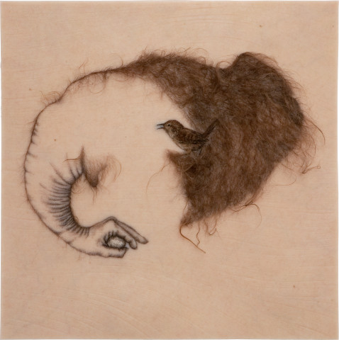 Patricia Piccinini Entwined, 2010; Silicone, fibreglass, human hair; 70 x 70 x 7 cm; Unique work; enquire