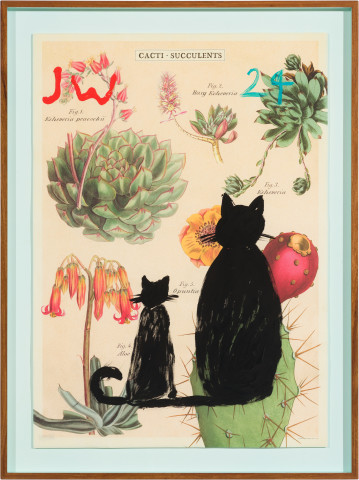 Jenny Watson Black cat and kitten, 2024; gouache on Italian posters; 80.5 x 60.5 cm; more info; enquire
